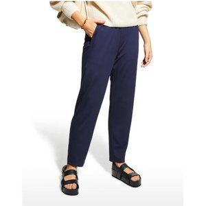 Eileen Fisher Pull On Easy Pants Cropped Medium Navy Blue Viscose Jersey Pockets
